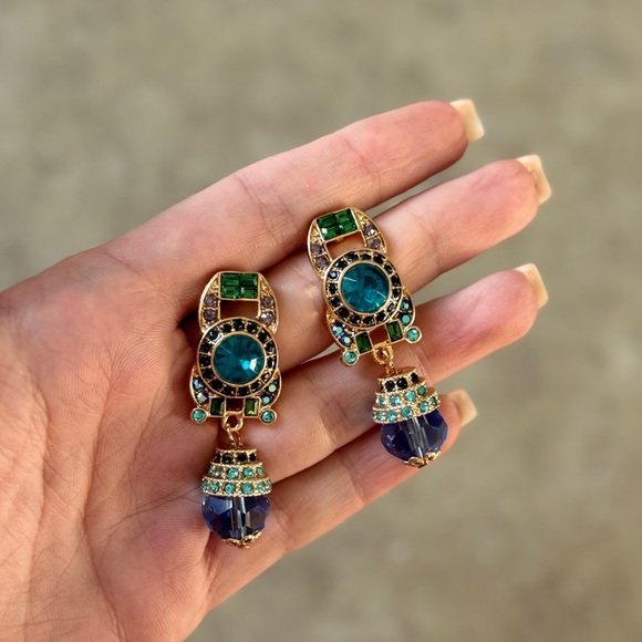 Jewelry - Elegant Gold and Blue Dangle Earrings